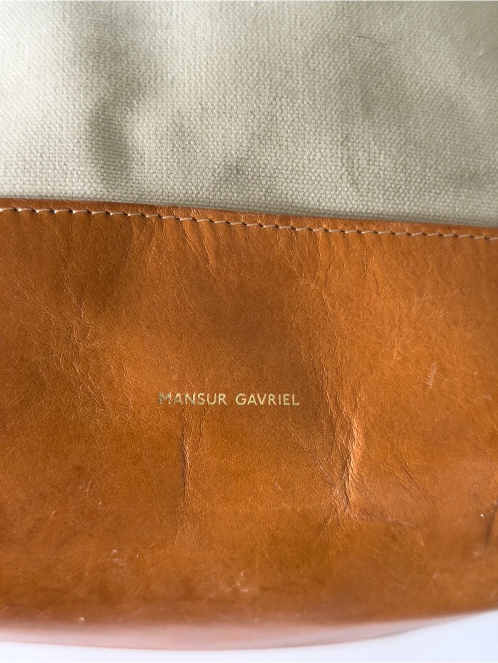 Mansur Gavriel Canvas Mini Backpack Tan Leather Flap Bag  Creme & Cammello